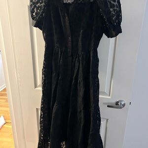 English Factory Black Puff-Sleeve Midi Dress